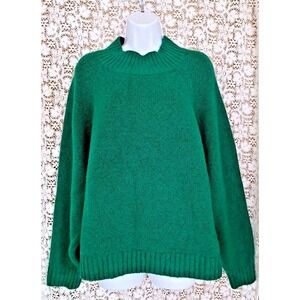 Old Navy Sweater Women's 2X Kelly Green Mock Neck Cropped Lagenlook Ribbed Soft